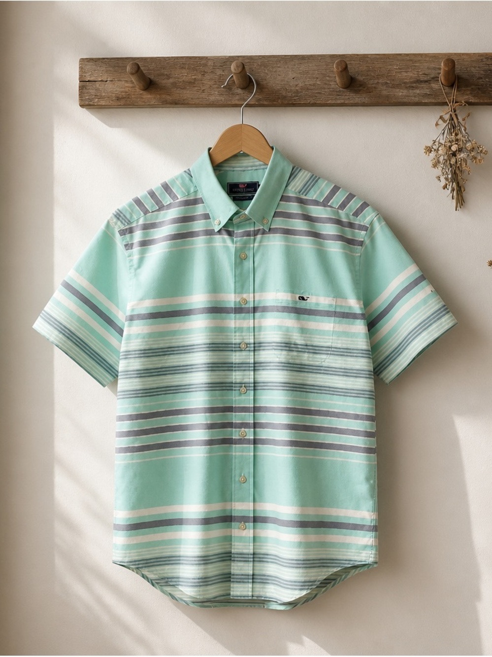 Vineyard Vines Mint Striped Short-Sleeve Button-Down Shirt